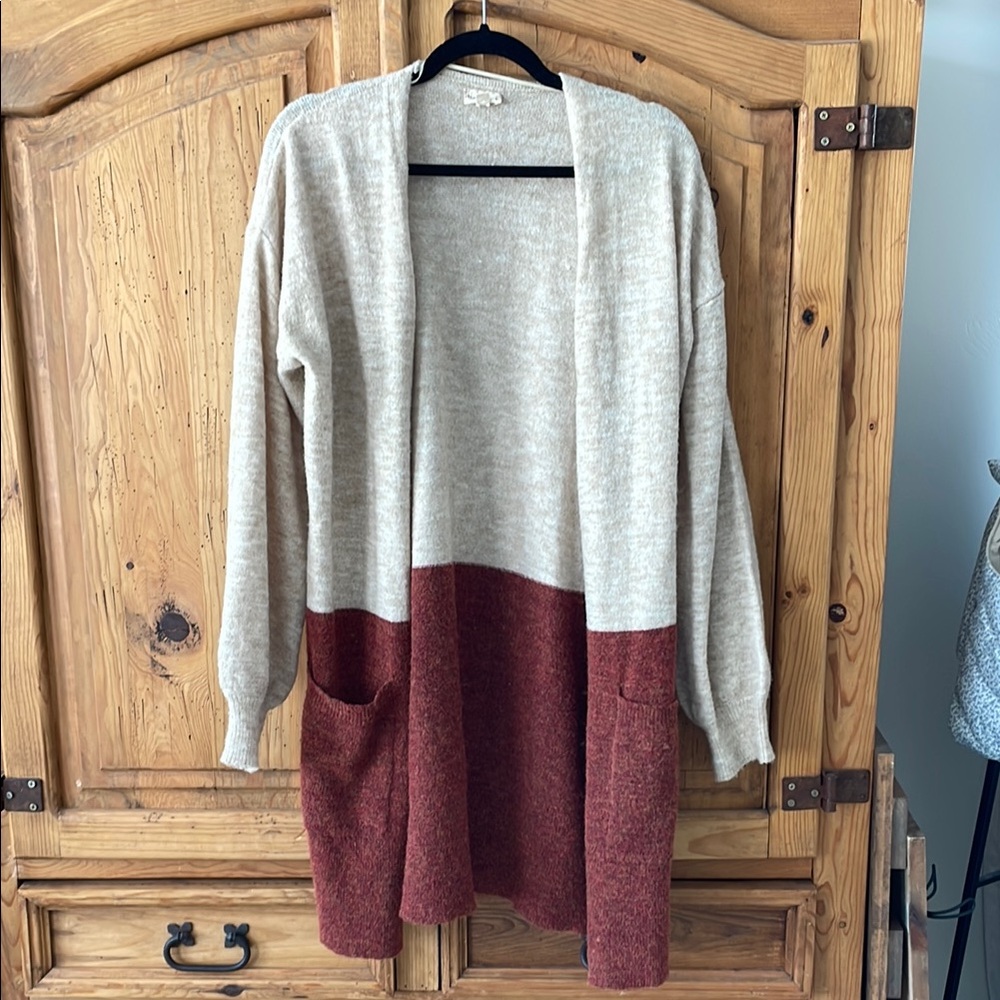 Colorblock Open Front Cardigan
